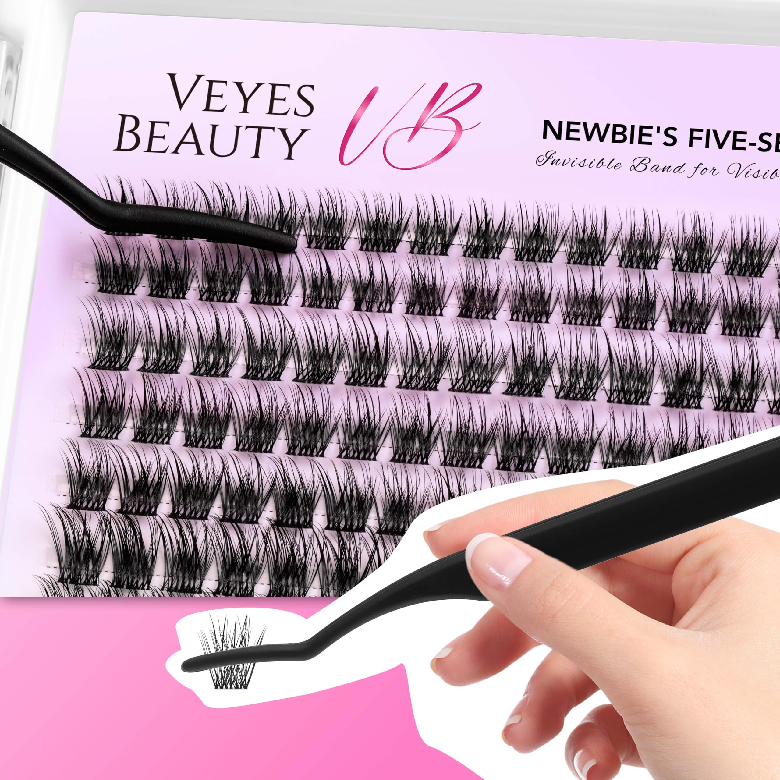 VEYESBEAUTY Pestañas invisibles, acabado cómodo y resistente al agua con sellador.