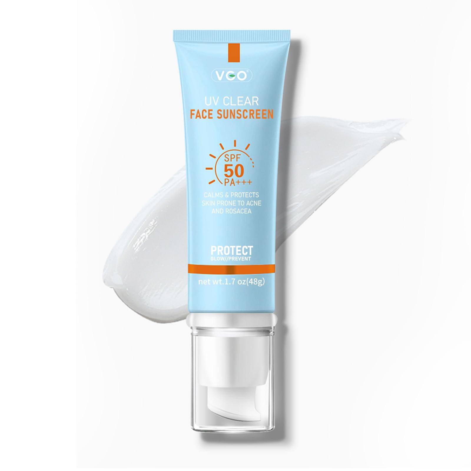VGO Clear flacon visage, écran solaire SPF50, protection quotidienne sans fini gras.