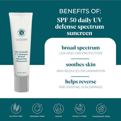 Ingredientes calmantes como aloe y manzanilla en VI DERM SPF50