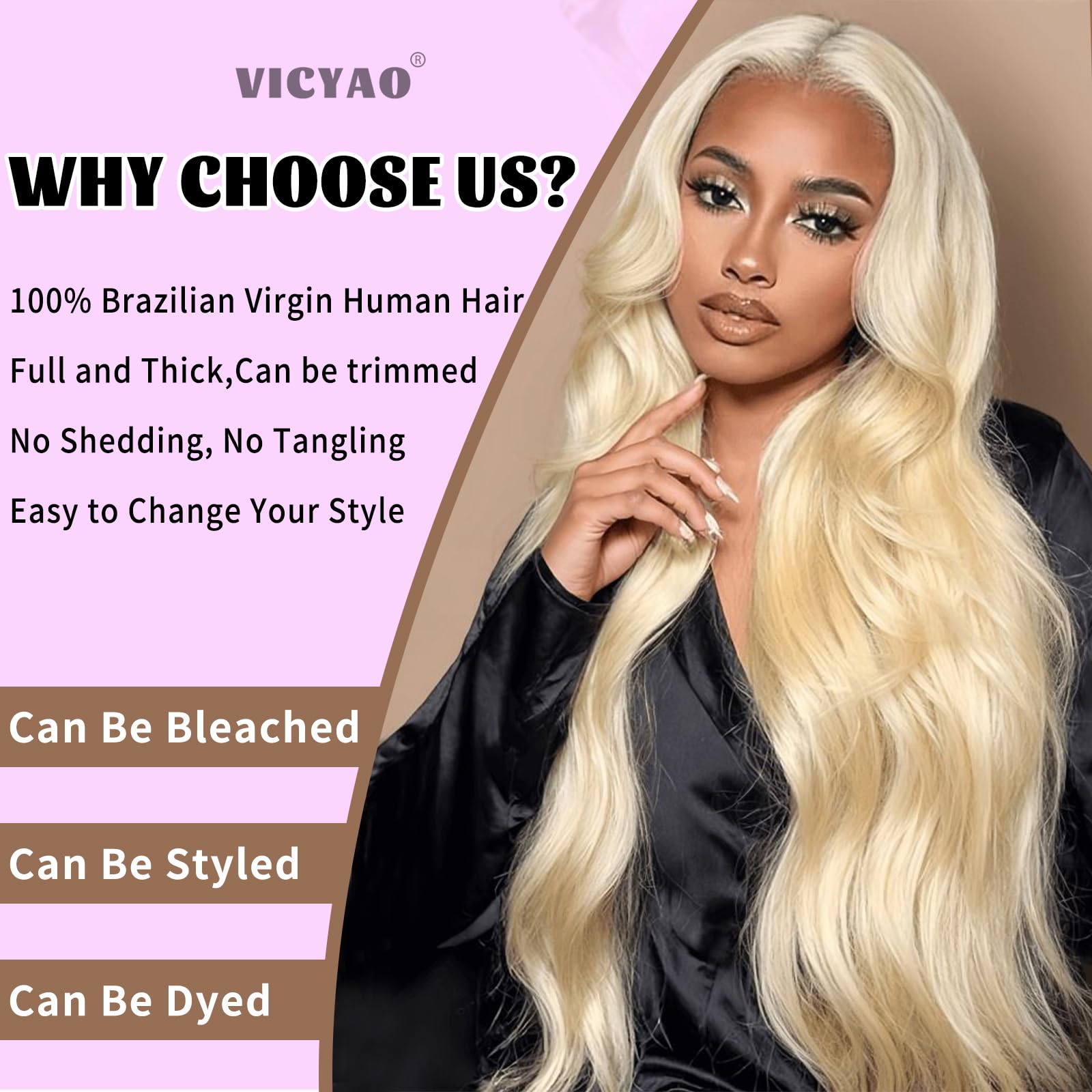 VICYAO 613 cabello virgen crudo para color y estilo flexible