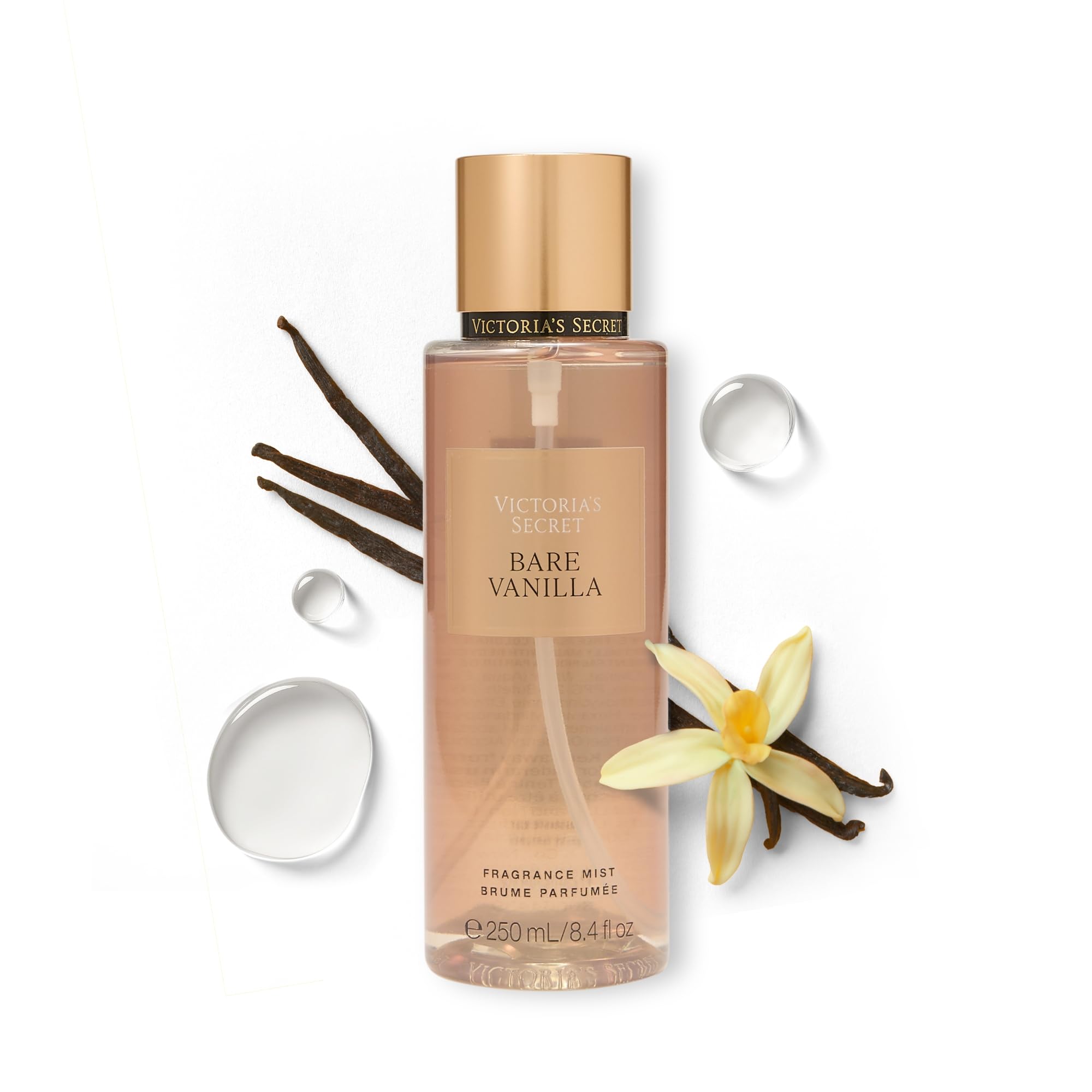 Victoria's Secret Bare Vanilla bruma corporal, botella elegante para uso diario.
