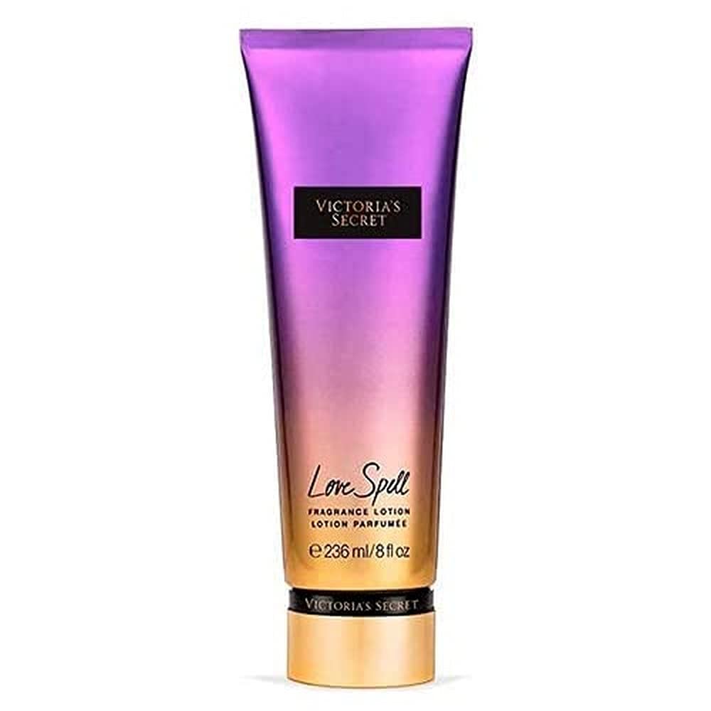 Victoria's Secret Love Spell loción fragancia cerezo y durazno para hidratación suave.