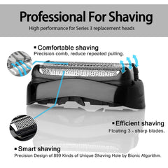VIDSA S3 heads – wet and dry shaving compatibility shown.