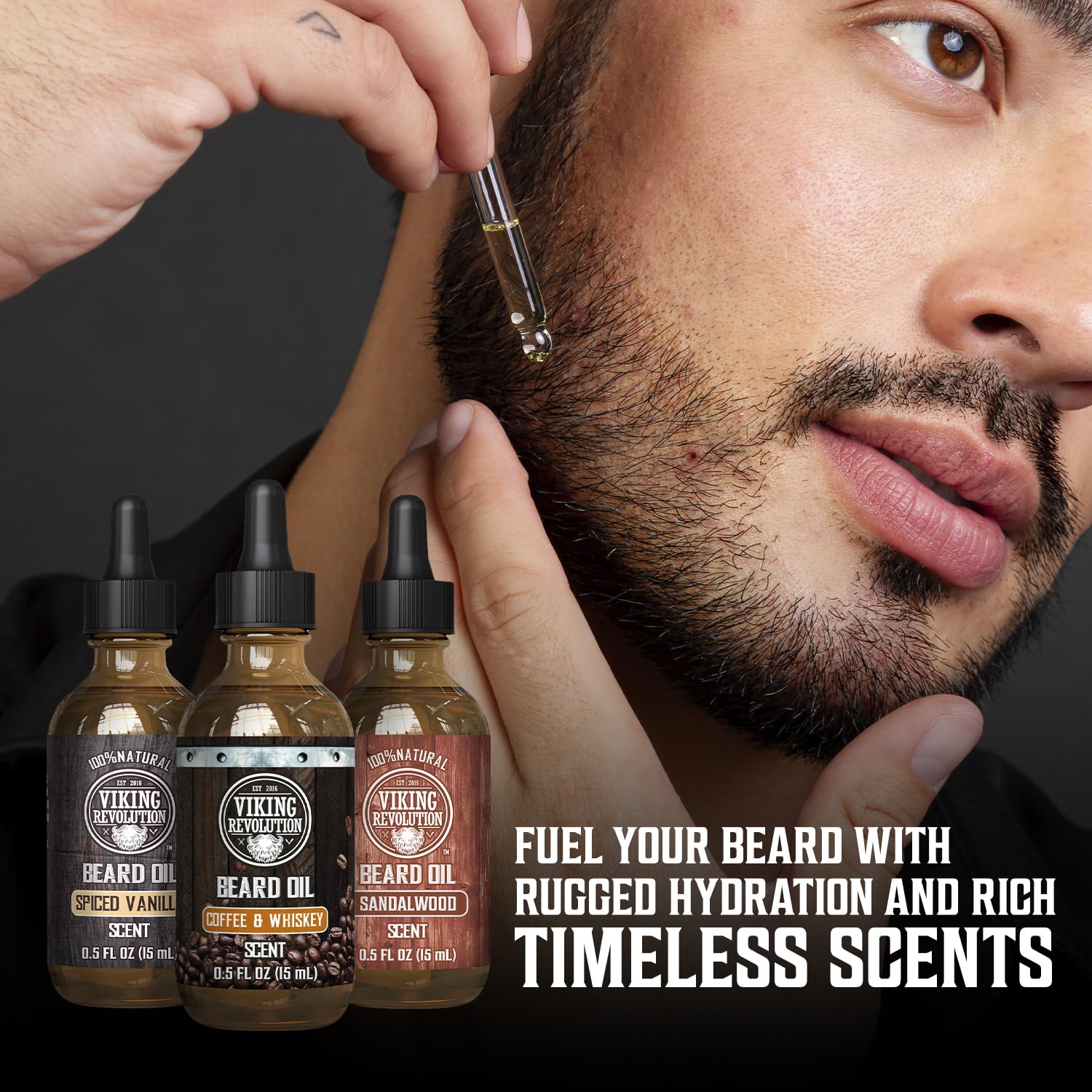Viking Revolution aceites barba tabaco dulce para perfil masculino.
