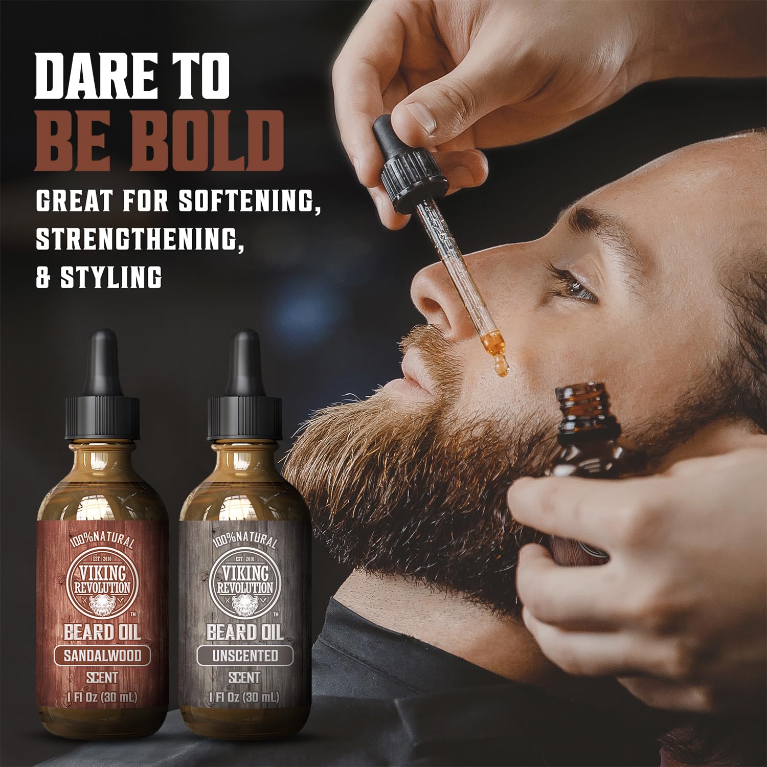 Aceite para barba de Viking Revolution con argán y jojoba, nutrición duradera.