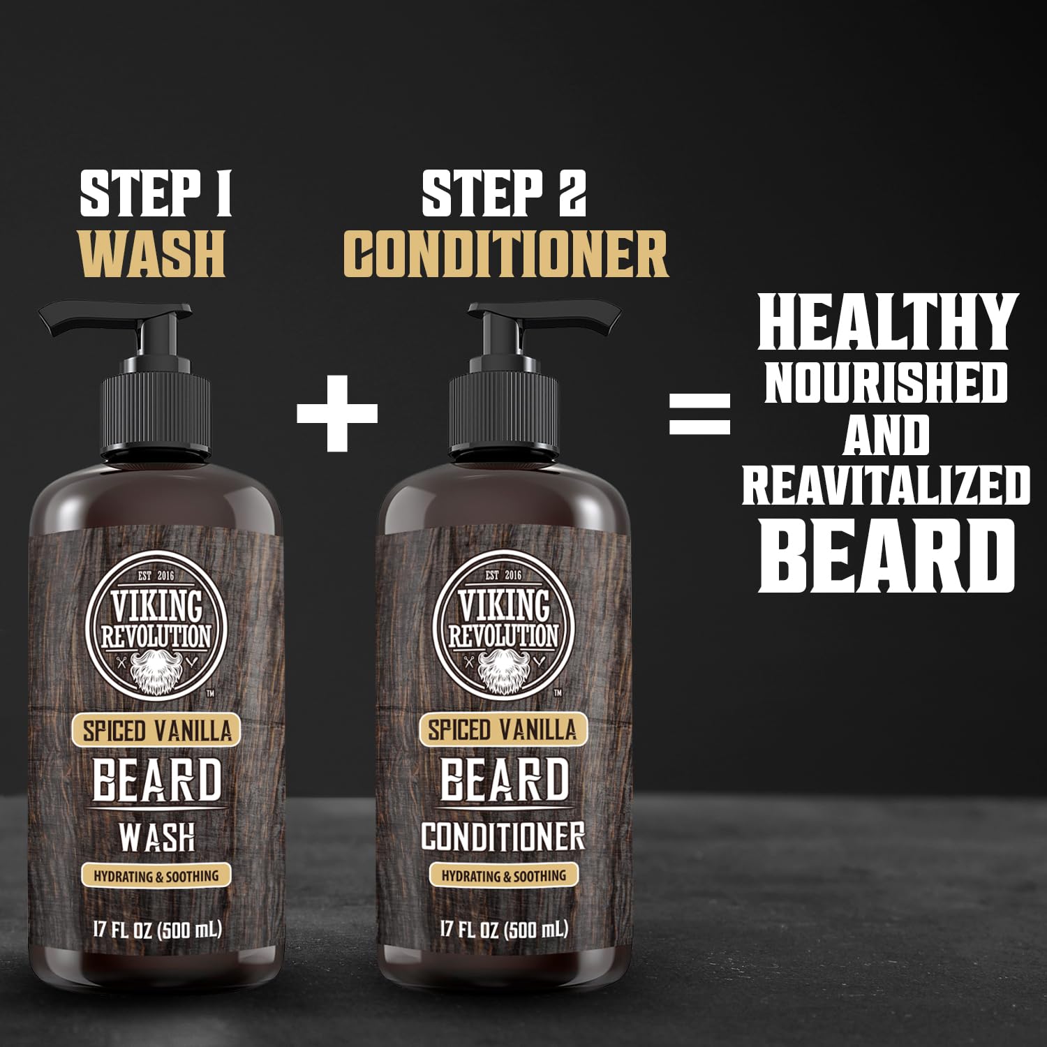 Brillo natural tras usar Viking Revolution; barba nutrida y saludable.