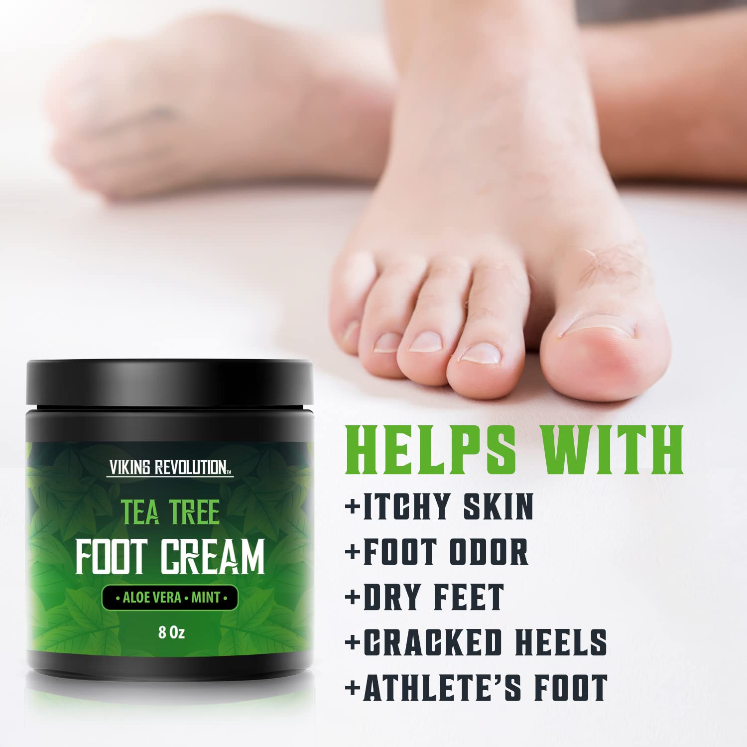 Viking Revolution foot balm application helps hydrate heels and arches.