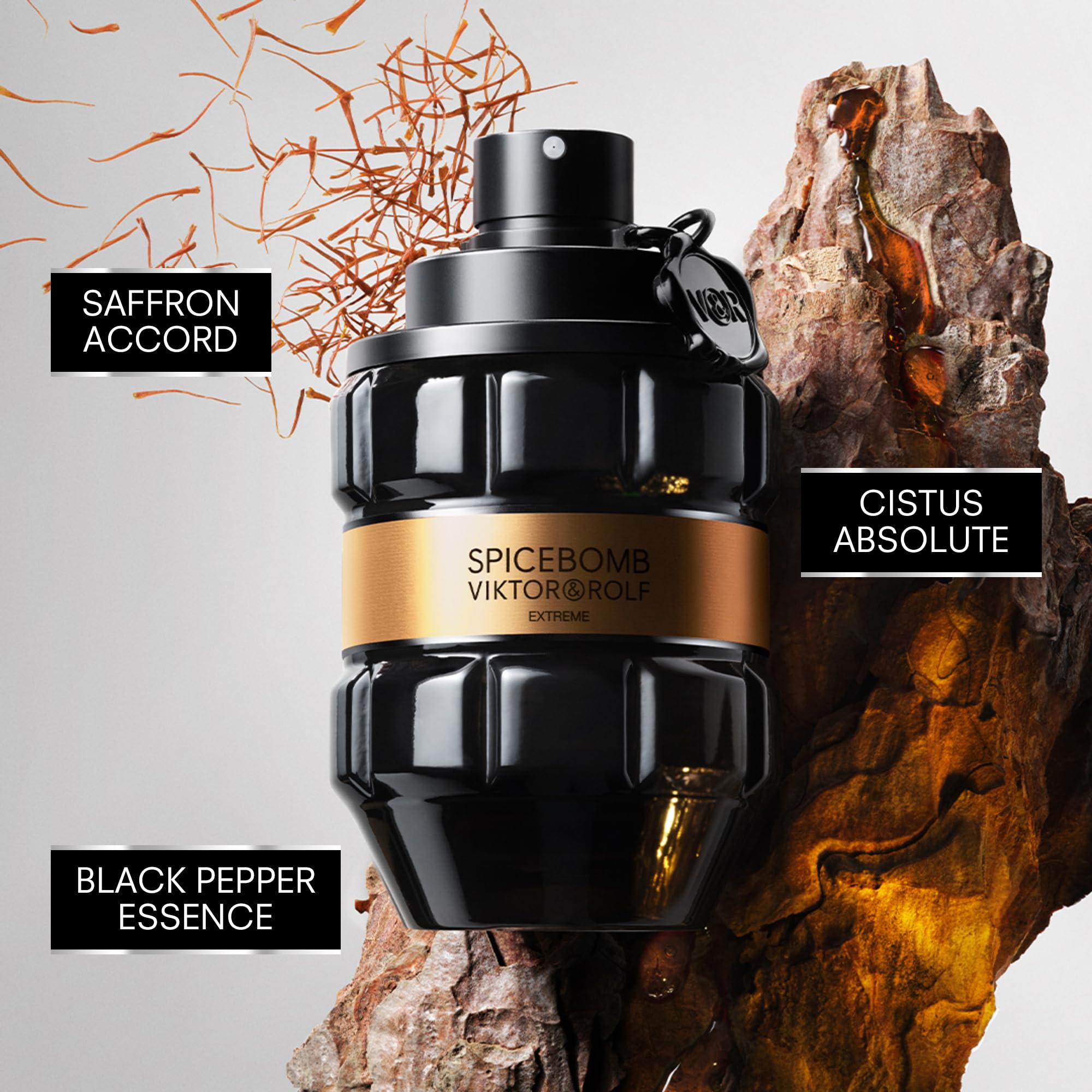 Etiqueta de Viktor&Rolf Spicebomb Extreme, branding visible que facilita identificar el perfume.