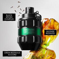 Viktor&Rolf Spicebomb Nightvision, etiqueta: diseño moderno que resalta notas verdes y especias.