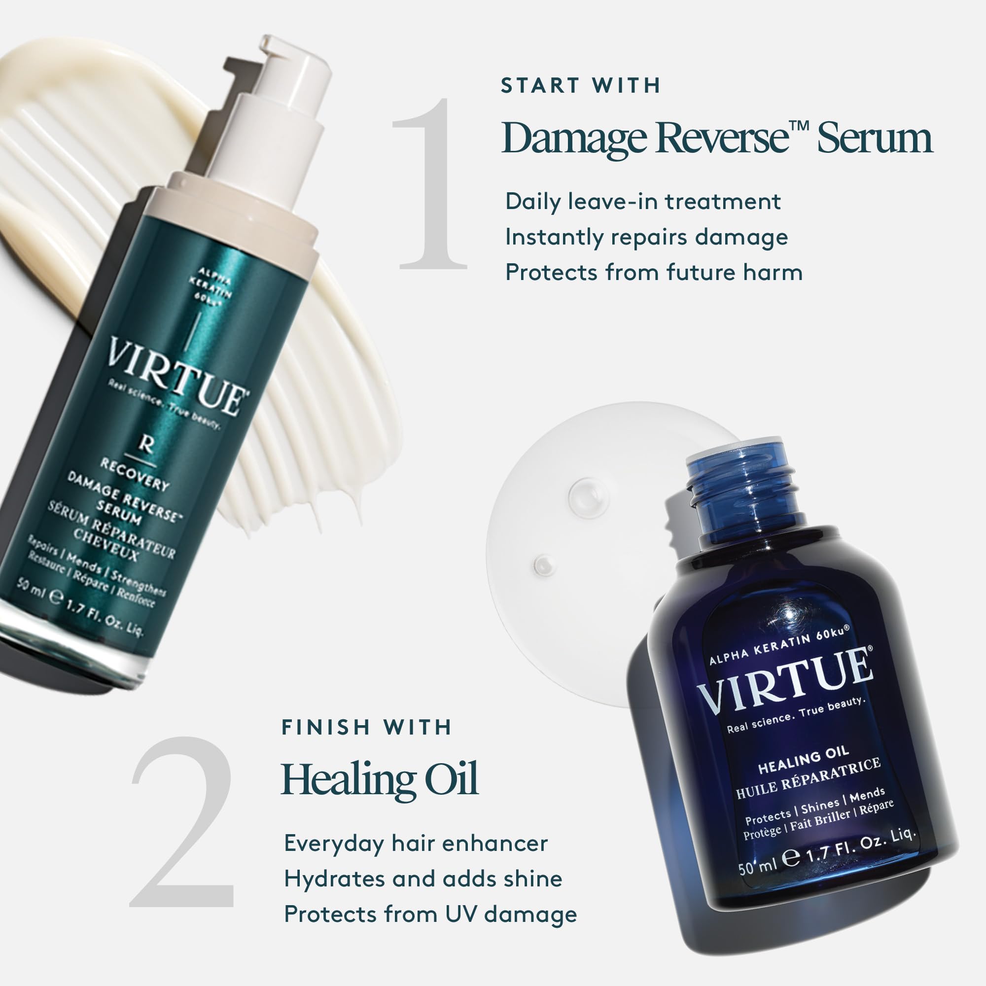 Application des racines aux pointes par VIRTUE Recovery Damage Reverse pour soin ciblé.