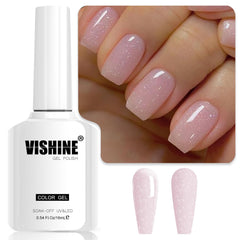 Vishine esmalte gel nude rosa con brillo, acabado duradero para uñas.