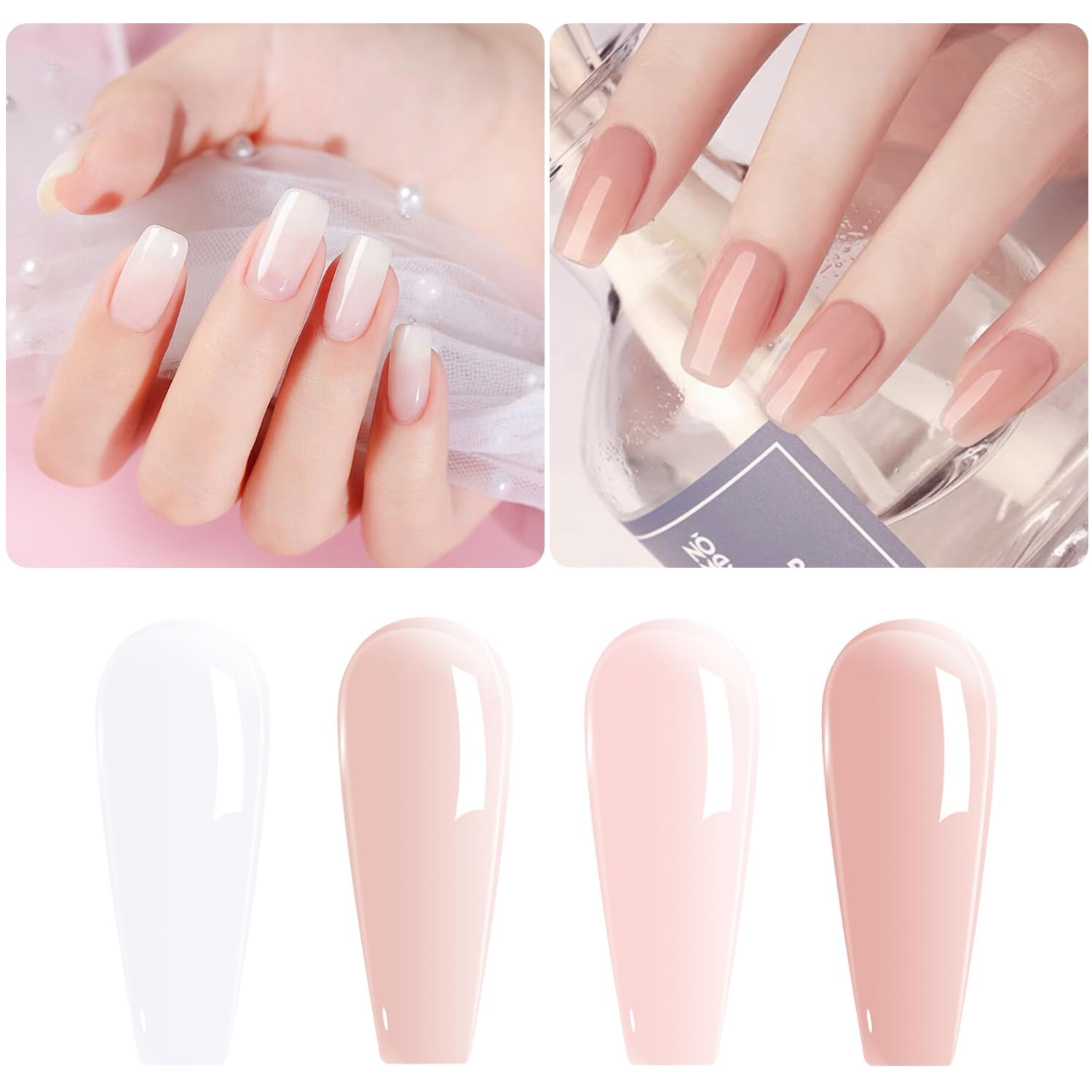 Vishine uñas con gel nude rosa lechoso, muestra color natural y brillo.