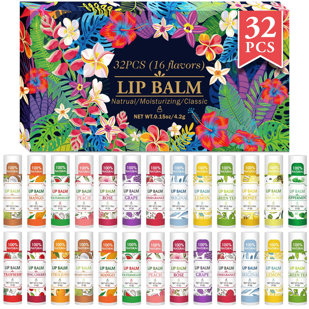 VISRIE bálsamo labial 32-pack en caja, regalo práctico para labios hidratados todo el día.
