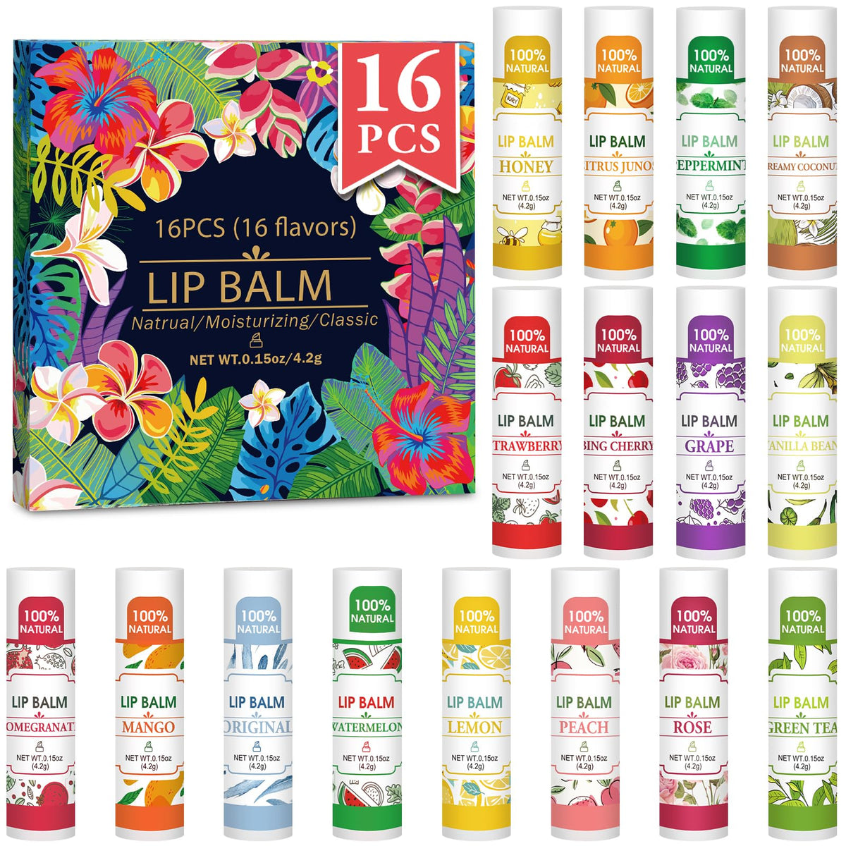 VISRIE bálsamo labial set de 16 sabores para hidratación diaria.