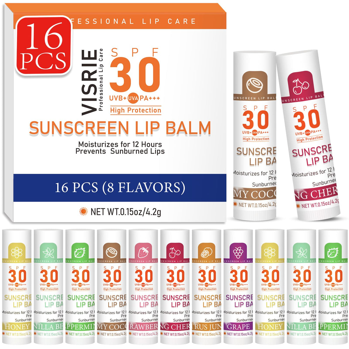 VisRIE baume lèvres SPF30: application claire et hydratation légère.