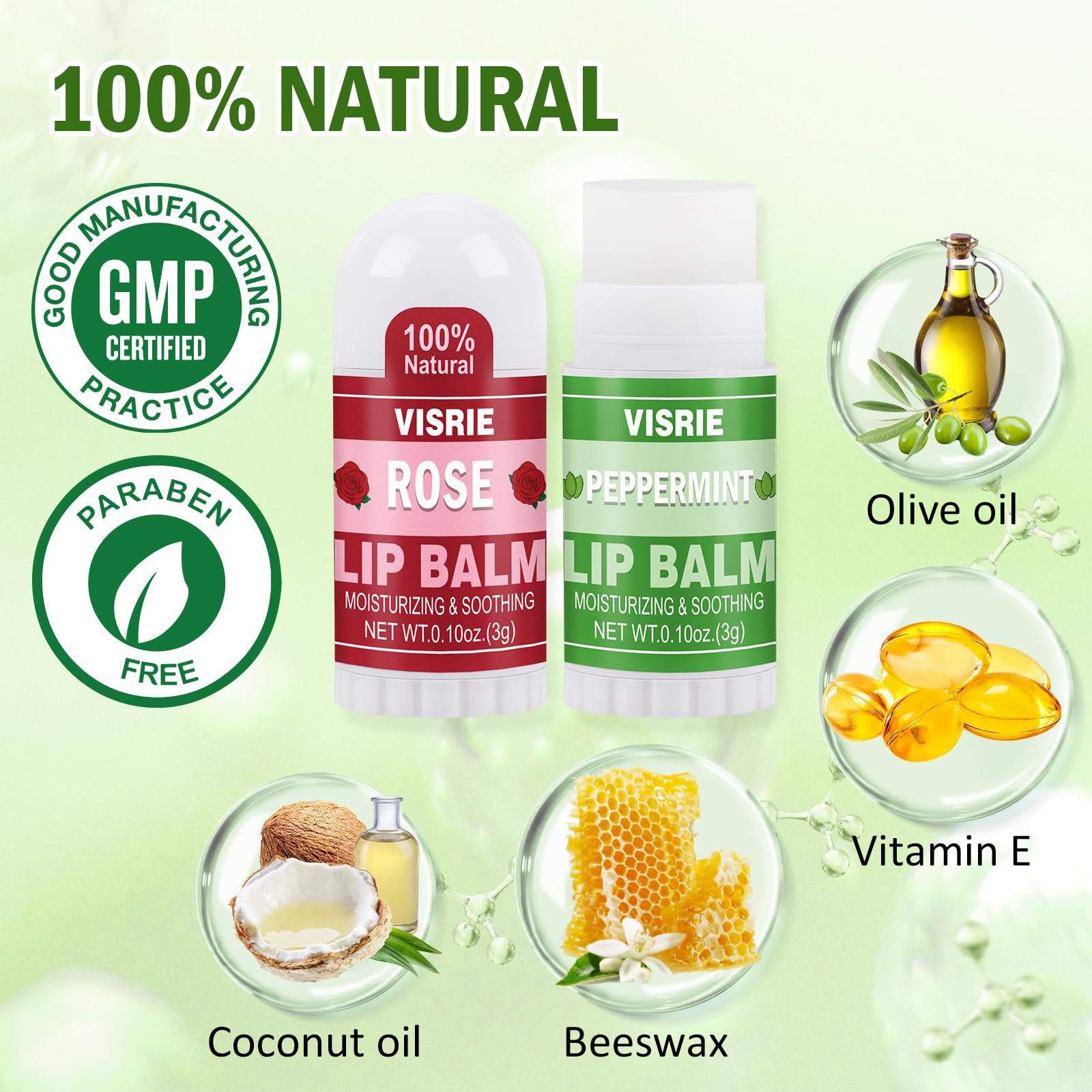 VISRIE bálsamo labial mini sabor mango, hidratación duradera con aceite de coco y vitamina E.