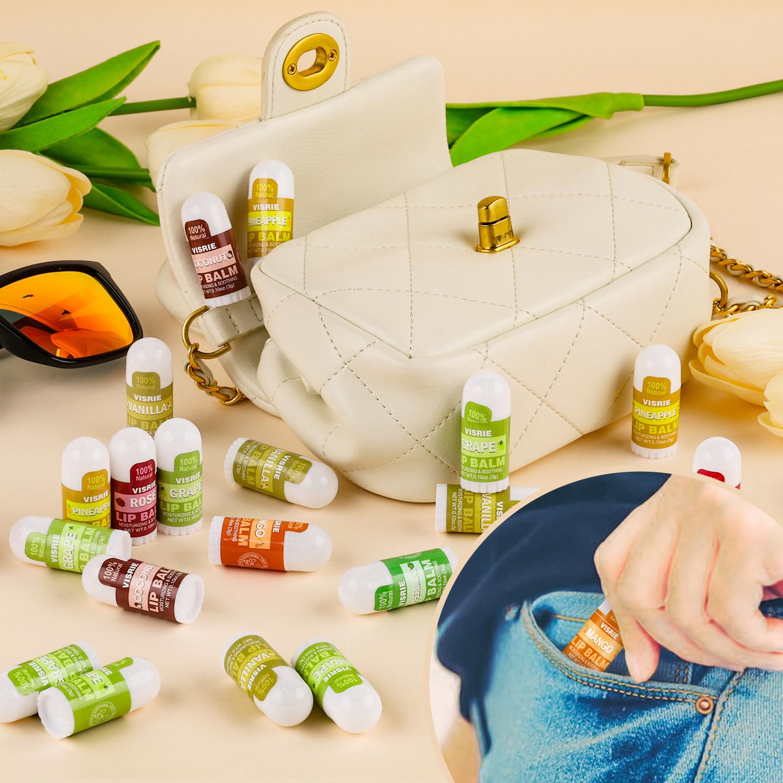 VISRIE bálsamo labial mini sabor menta, alivio refrescante y hidratación ligera.