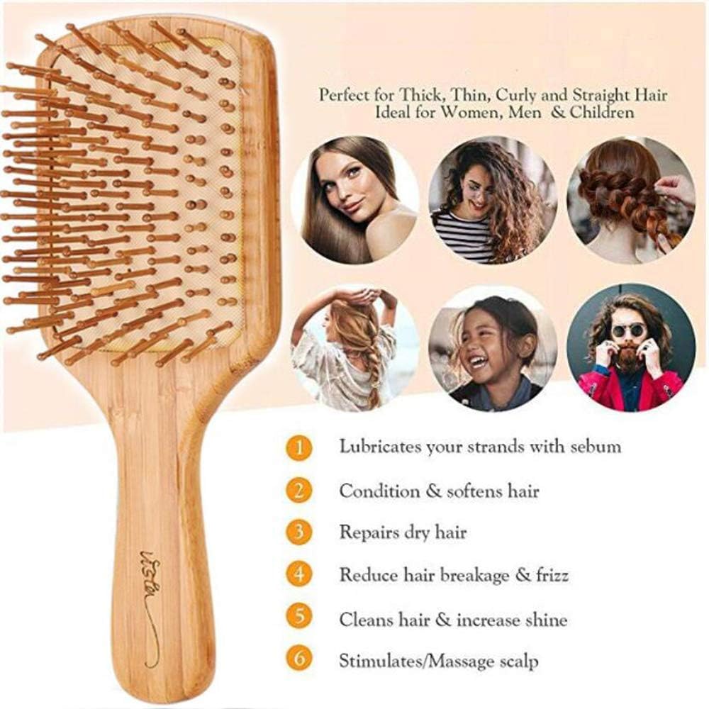 Vista cepillo bambú antiestático: reduce estática para un peinado más suave.