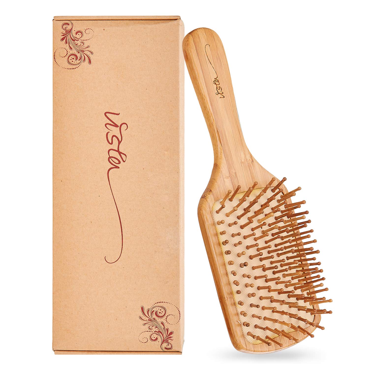 Vista cepillo bambú pala: masaje suave del cuero cabelludo para cabello saludable.