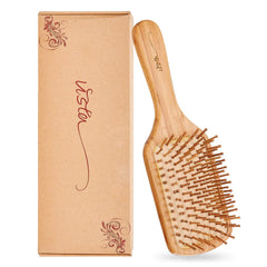 Vista cepillo bambú pala: masaje suave del cuero cabelludo para cabello saludable.