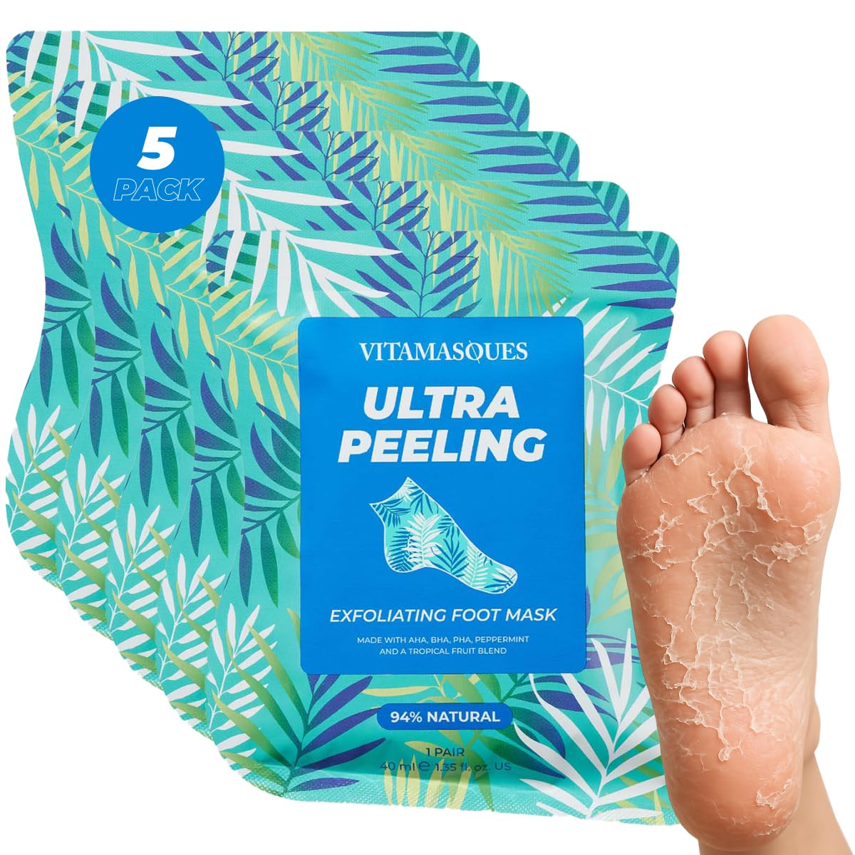 Vitamasques Foot Peeling Mask packaging for an easy at-home spa routine.