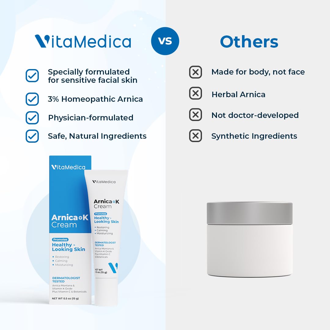 Ingredientes clave Arnica y Vitamina K en VitaMedica para cuidado diario.