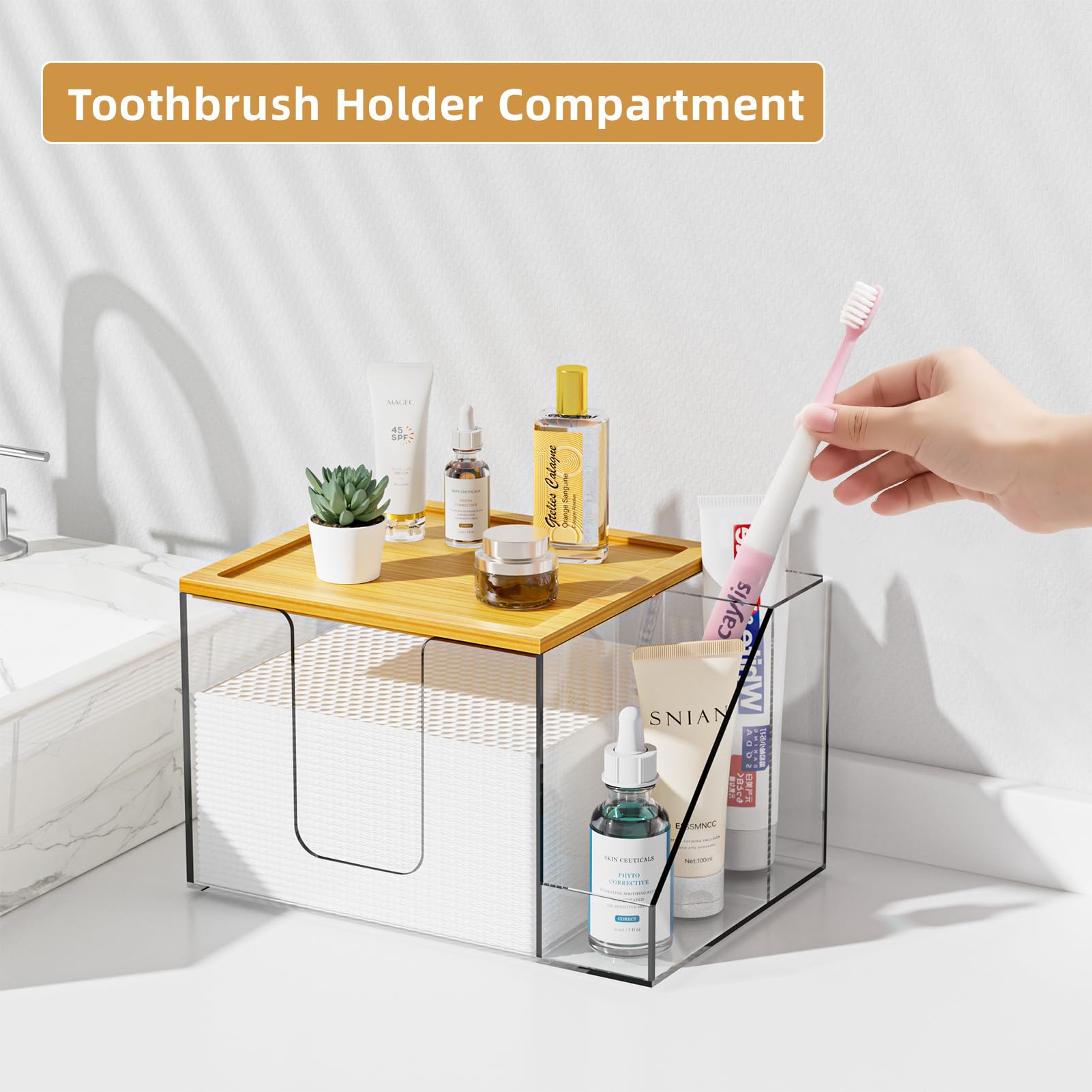 VITVITI diseño acrilico transparente con bambu, toque natural en tu tocador.