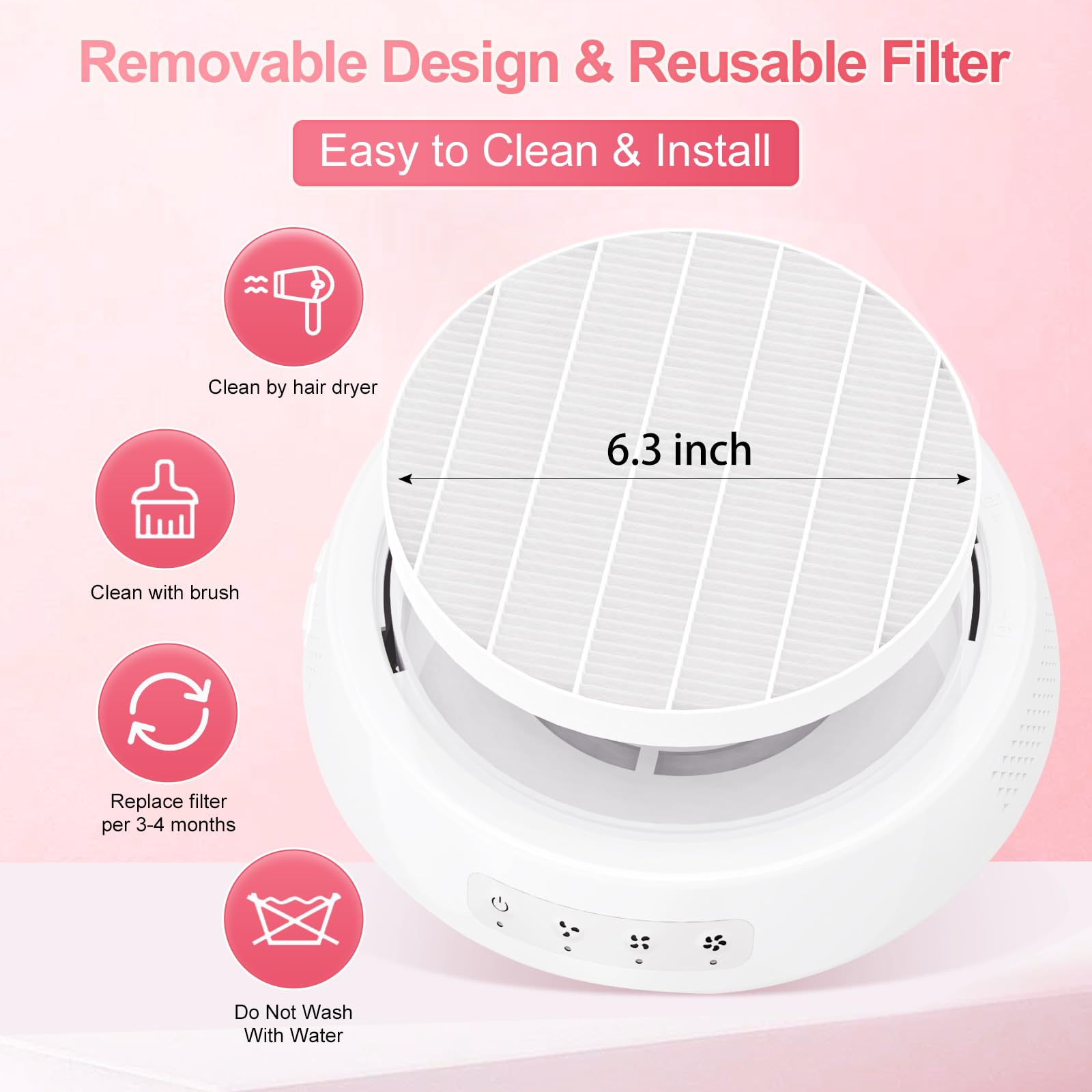 Filtro reutilizable fácil de limpiar para uso continuo.