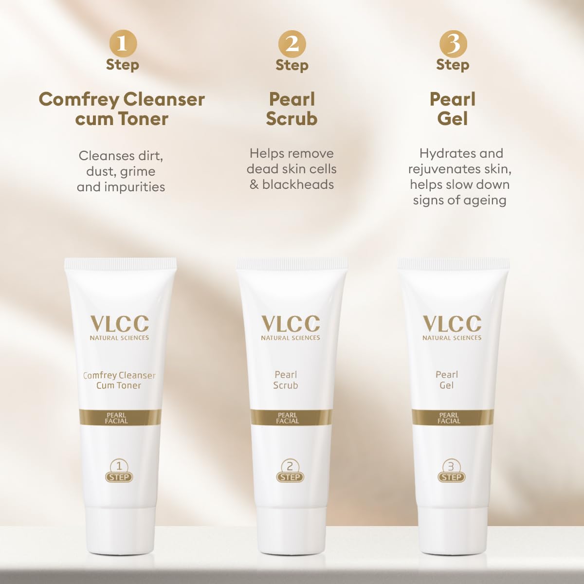VLCC Pearl Facial Kit aprovecha ingredientes naturales para cuidado suave.