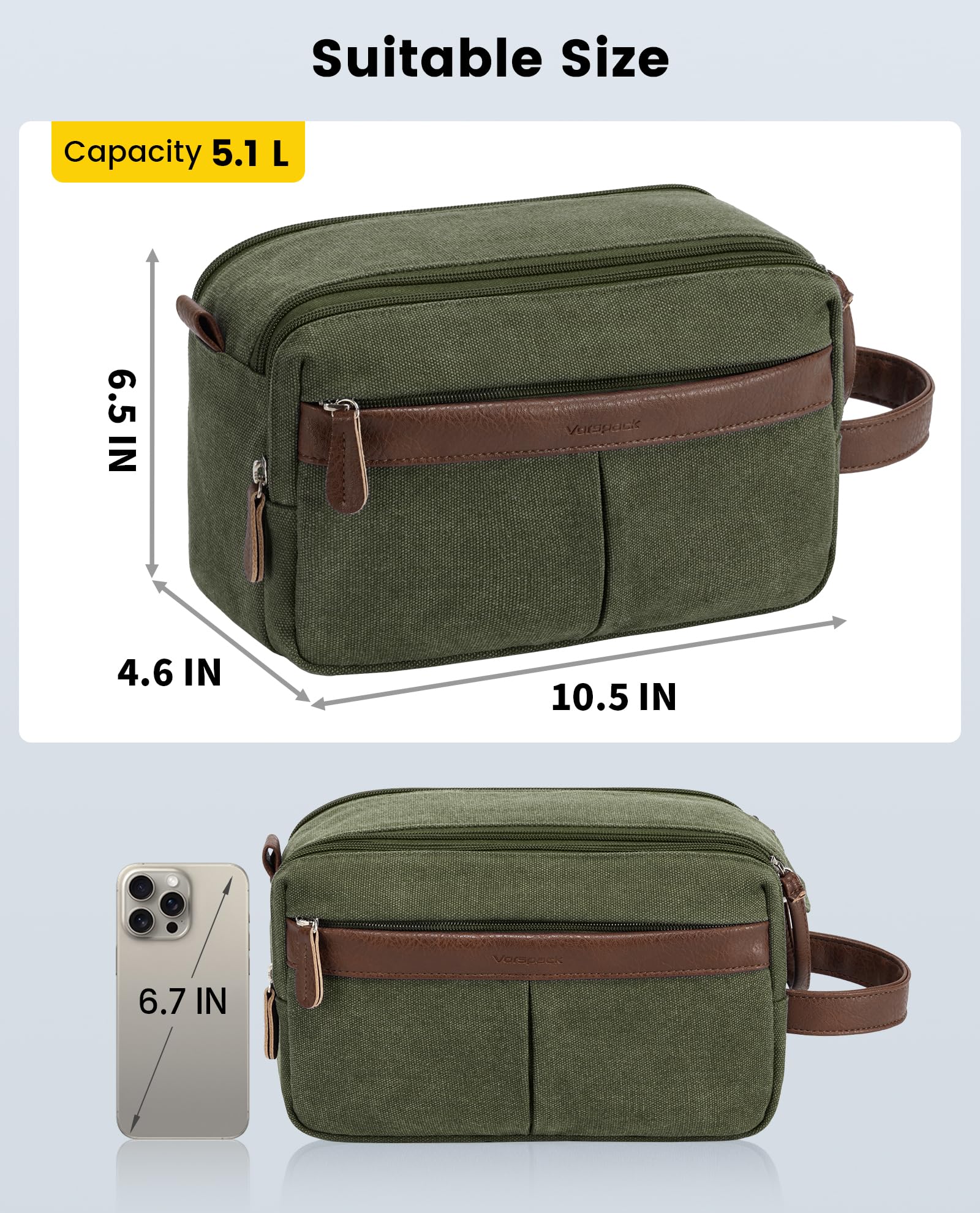 Vorspack bolsa de aseo de lona exterior resistente al agua para viajes.