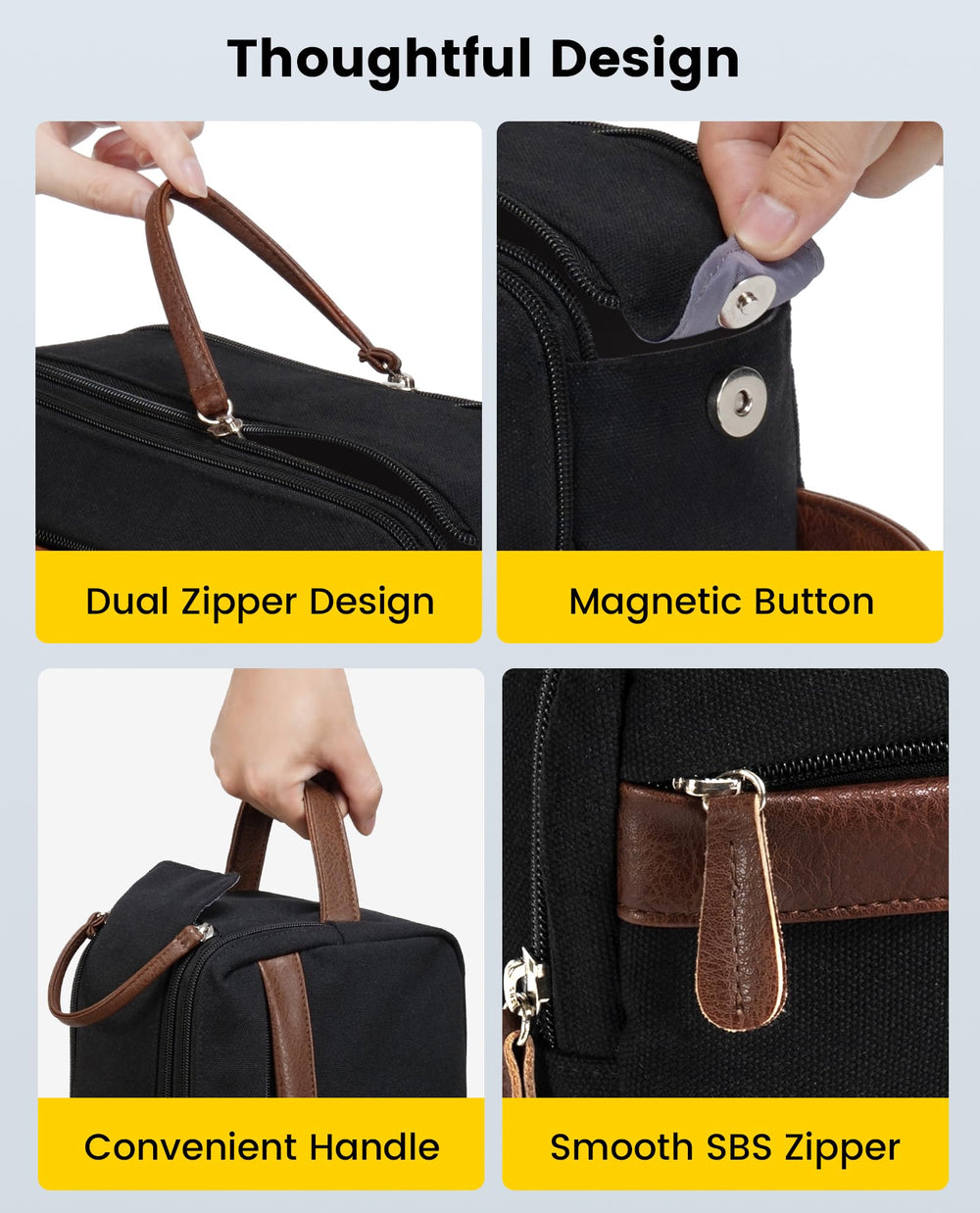 Vorspack bolso de aseo canvas grande, asa de cuero reforzada para llevar o colgar.