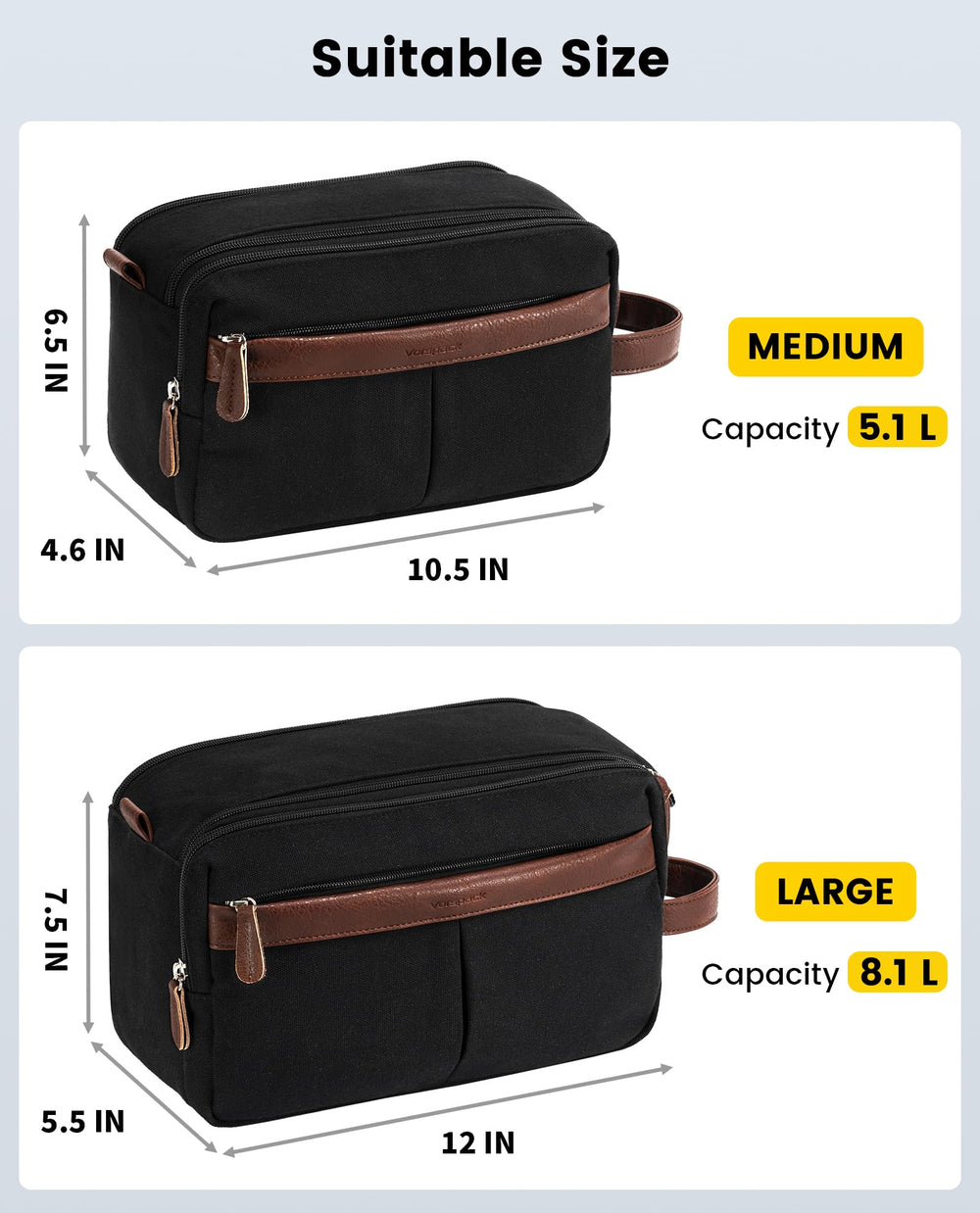 Vorspack bolso de aseo canvas grande, interior organizado con bolsillos para encontrar todo.