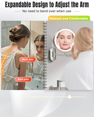 Brazo extensible y rotación de 360 grados para posicionar el espejo.