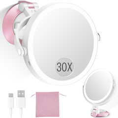 VPU espejo de maquillaje 30x/1x vista frontal iluminada para retoques precisos