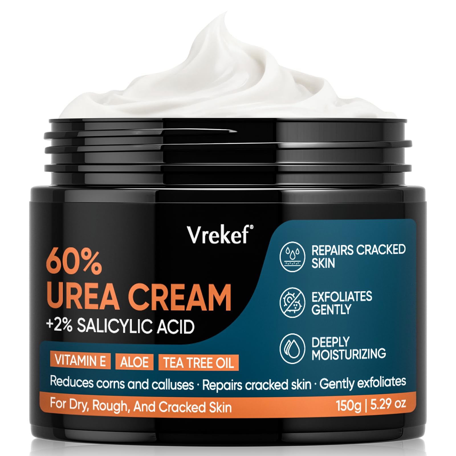 Crema VREKEF Urea 60% en botella para hidratación profunda de los pies.