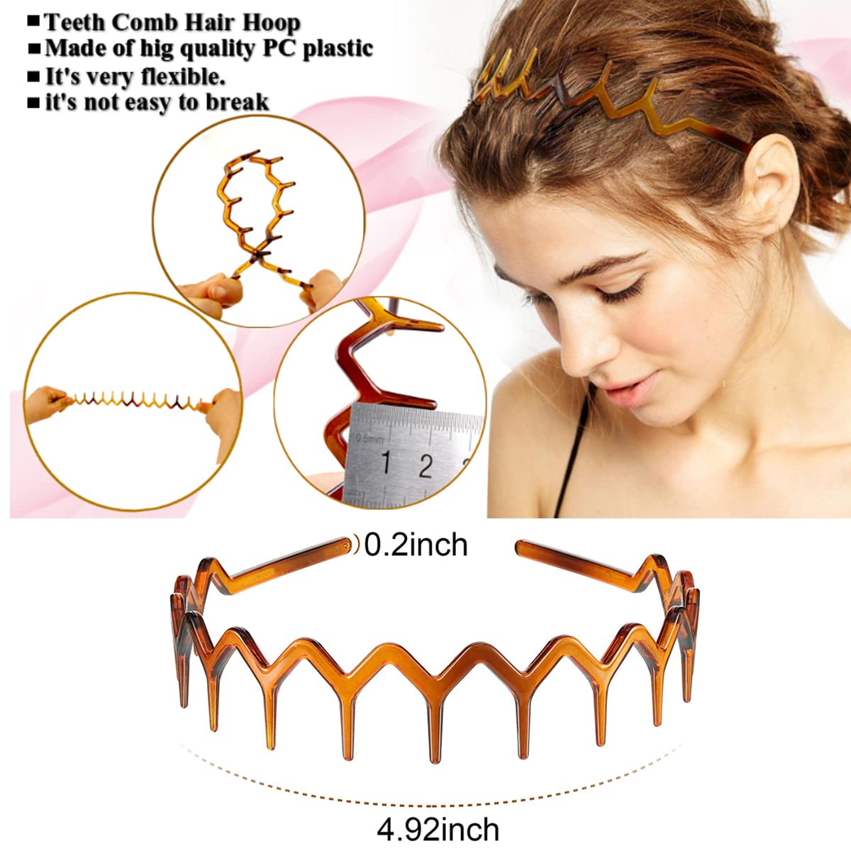 Diadema con peine ondulado Vrose Flosi, fija el cabello sin tirones