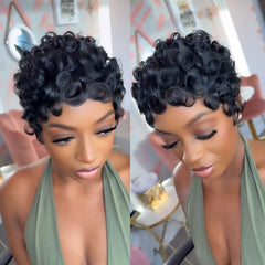 Peluca VRZ Pixie rizado brasileño con volumen natural para uso diario.