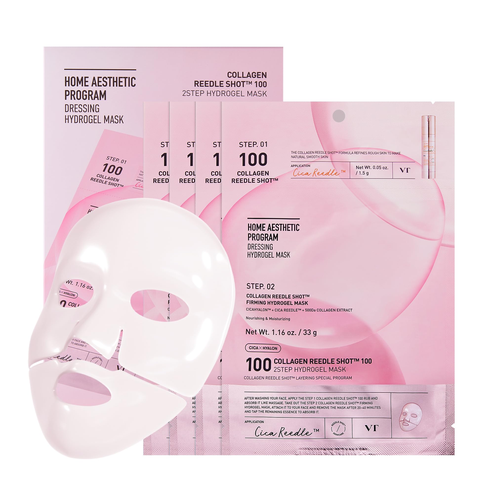 VT COSMETICS Collagen Reedle Shot packaging highlights a premium two-step mask system for home care.