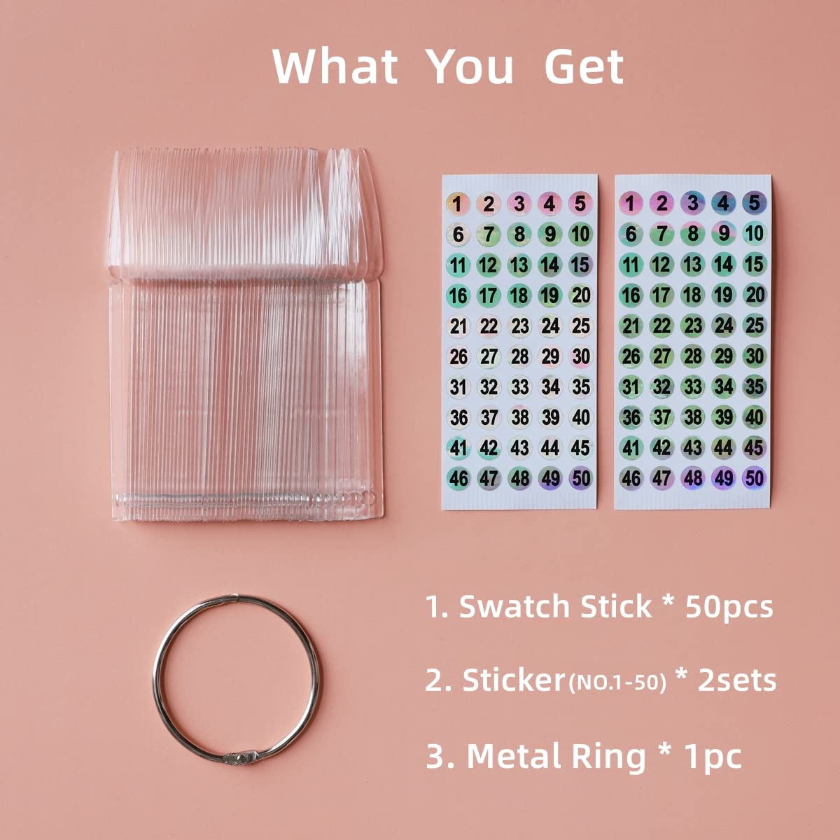 Vuojur muestras de uñas forma estilete claras para selección rápida de color.
