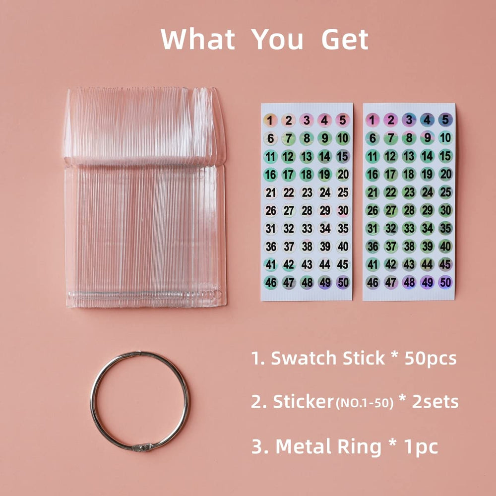 Vuojur muestras de uñas forma estilete claras para selección rápida de color.