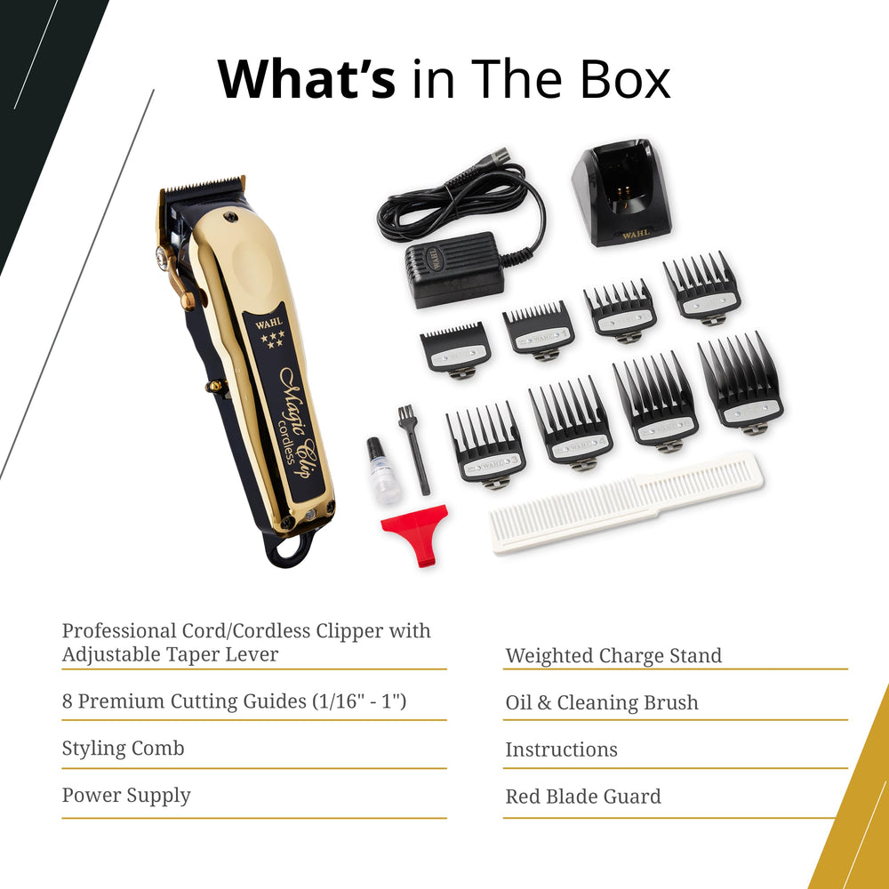 Wahl Magic Clip Oro: kit completo con peines, cepillo y aceite.