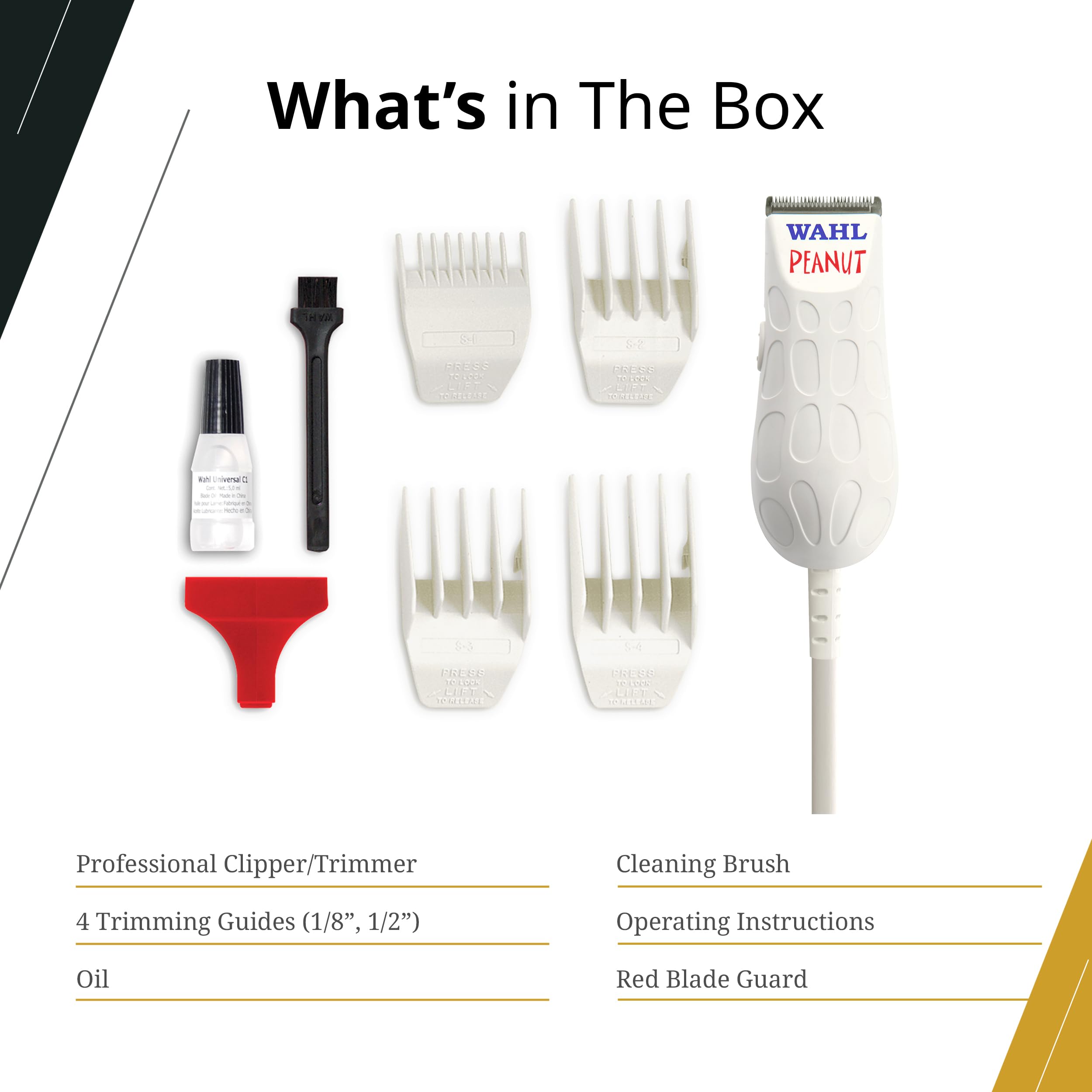 This kit from Wahl includes cleaning brush, blade oil, instructions, and blade guard for upkeep