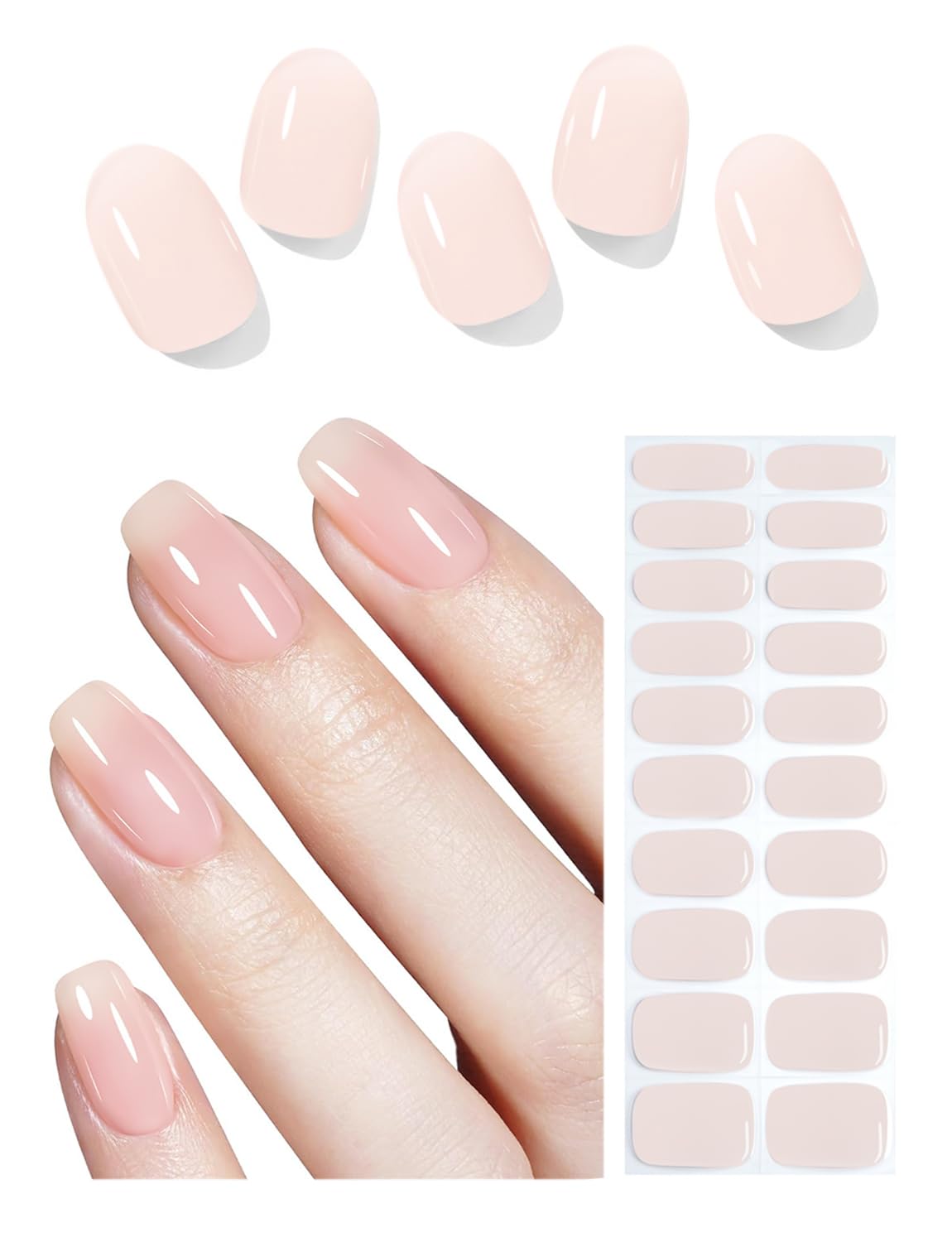 Wahrshei pegatinas de gel semicuradas para uñas, acabado nude y fácil aplicación