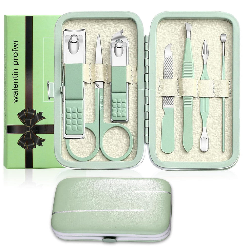 Walentin Profwr set de manicura con estuche verde elegante para viajar y cuidar uñas