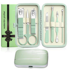 Walentin Profwr set de manicura con estuche verde elegante para viajar y cuidar uñas