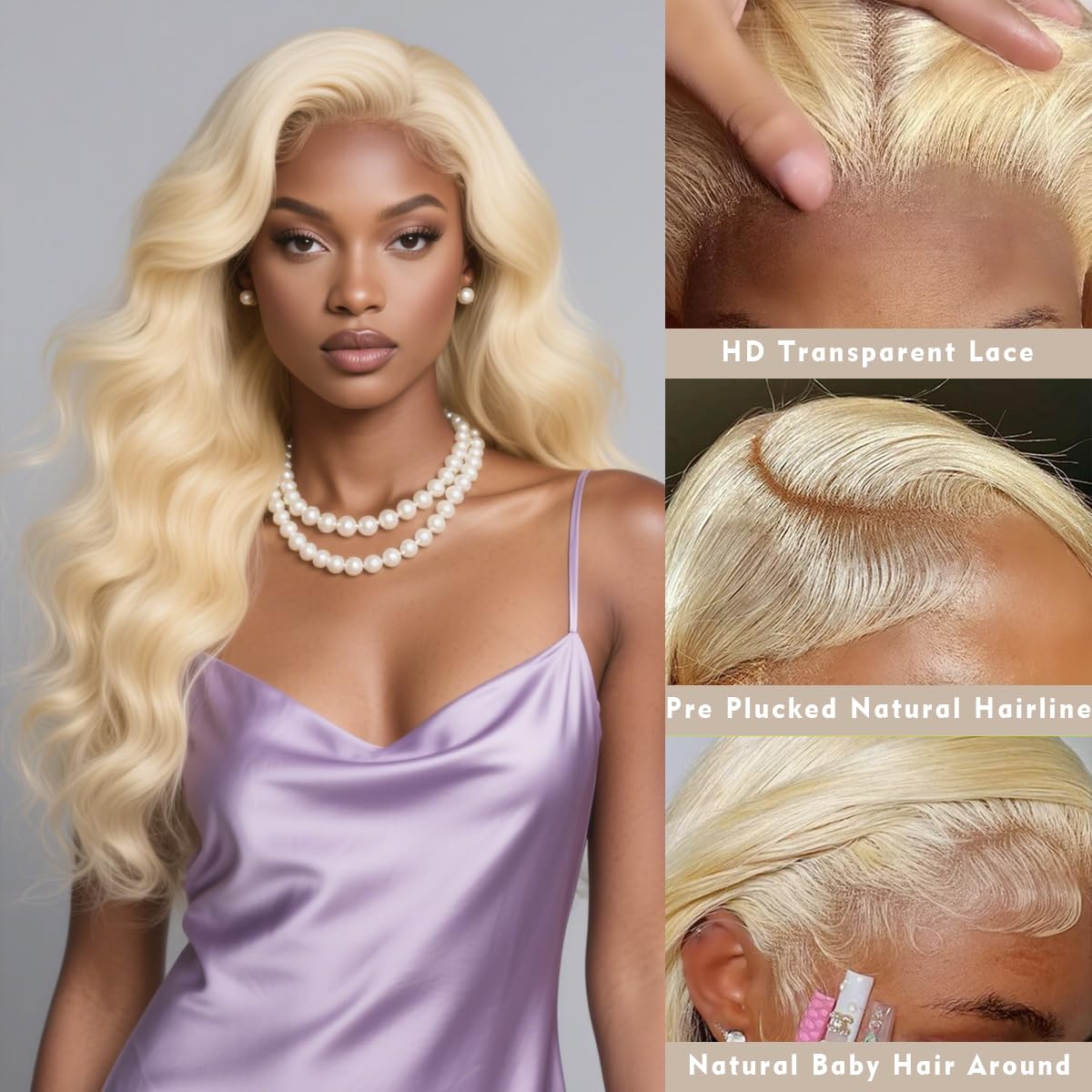 WAQI peluca humana 613 encaje frontal 13x6, cabello suave para uso diario.
