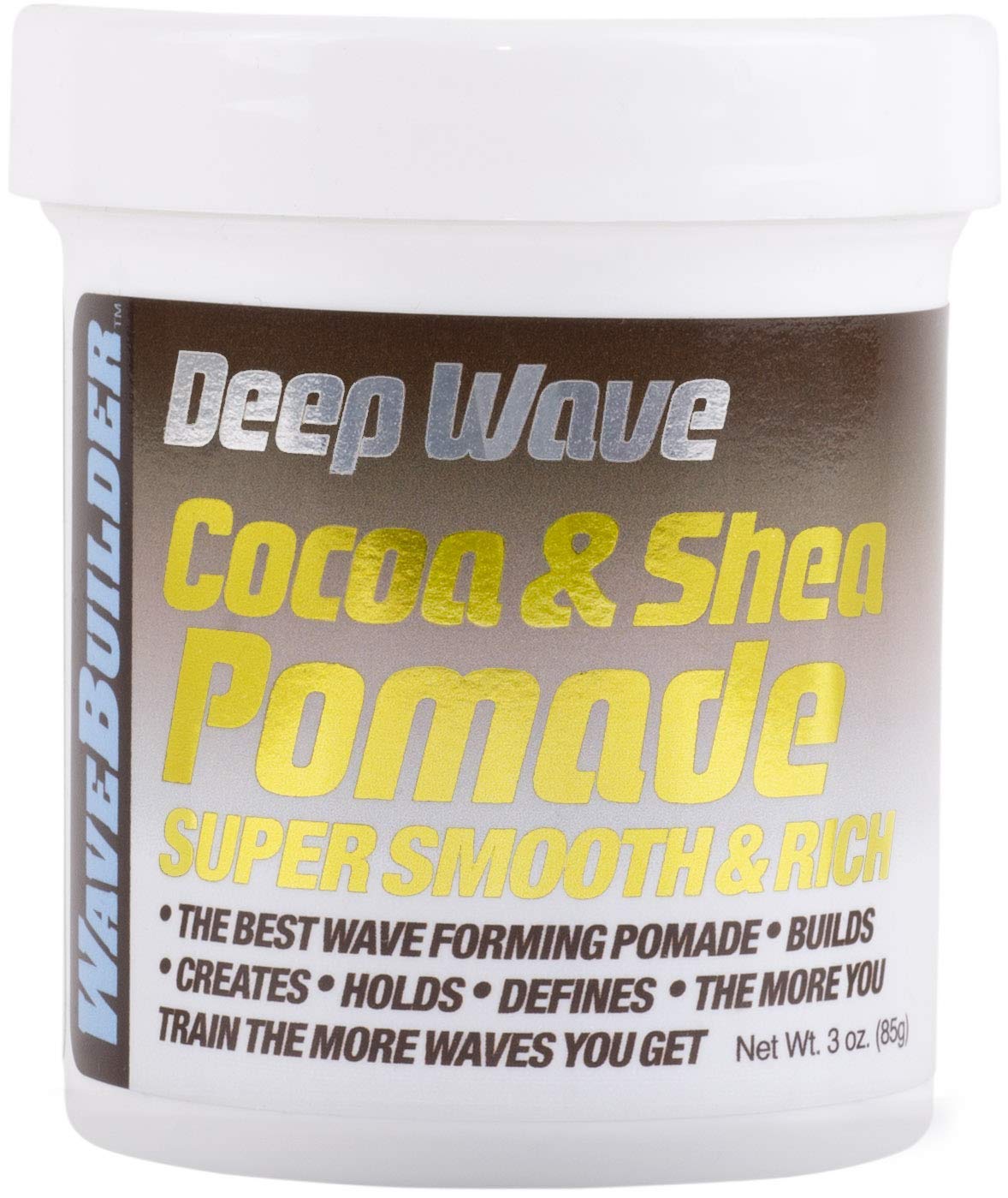 WaveBuilder Pomada cacao y karité en envase de 3 oz para uso cómodo.