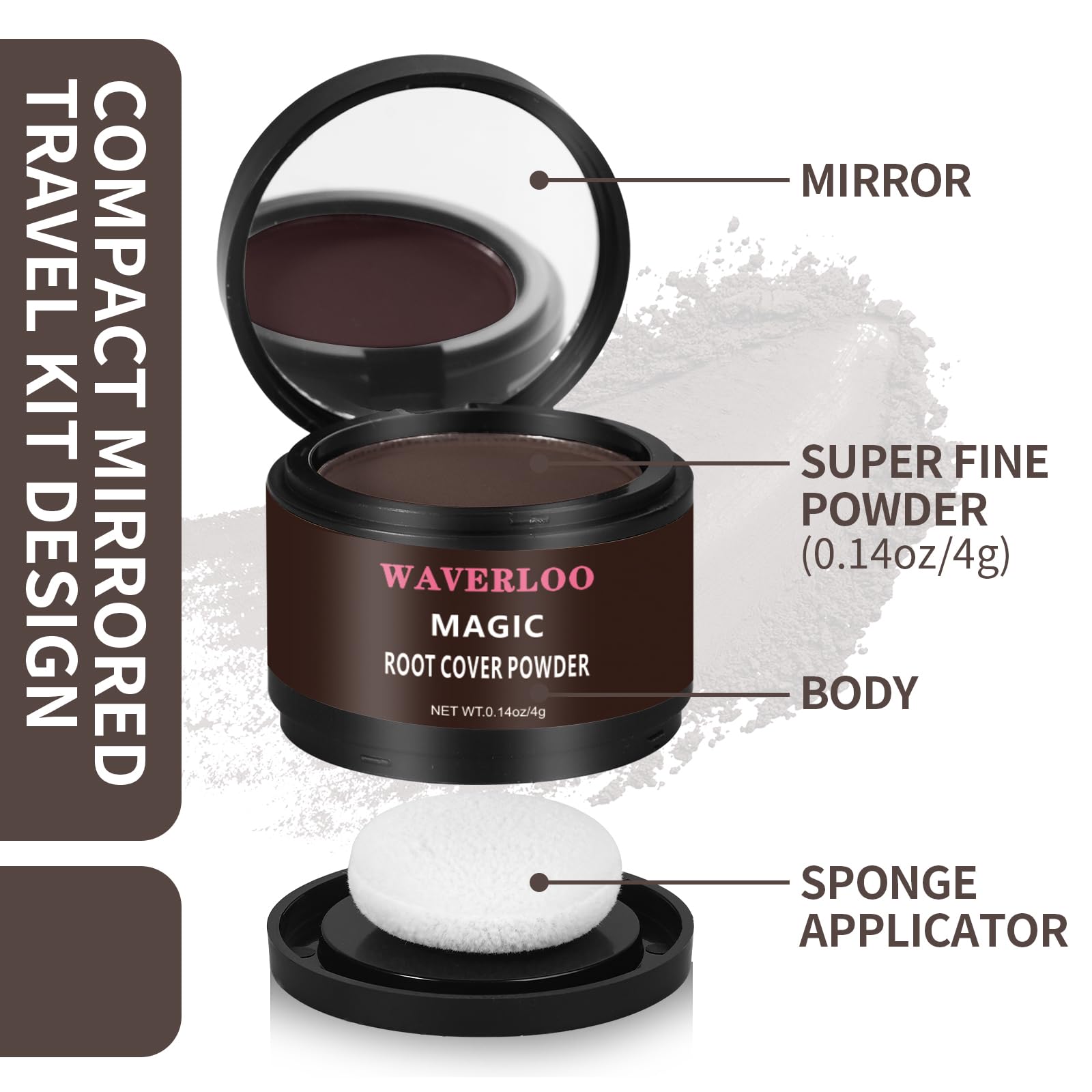 Waverloo Magic Root Cover Up tono marrón oscuro iguala el color de cabello.