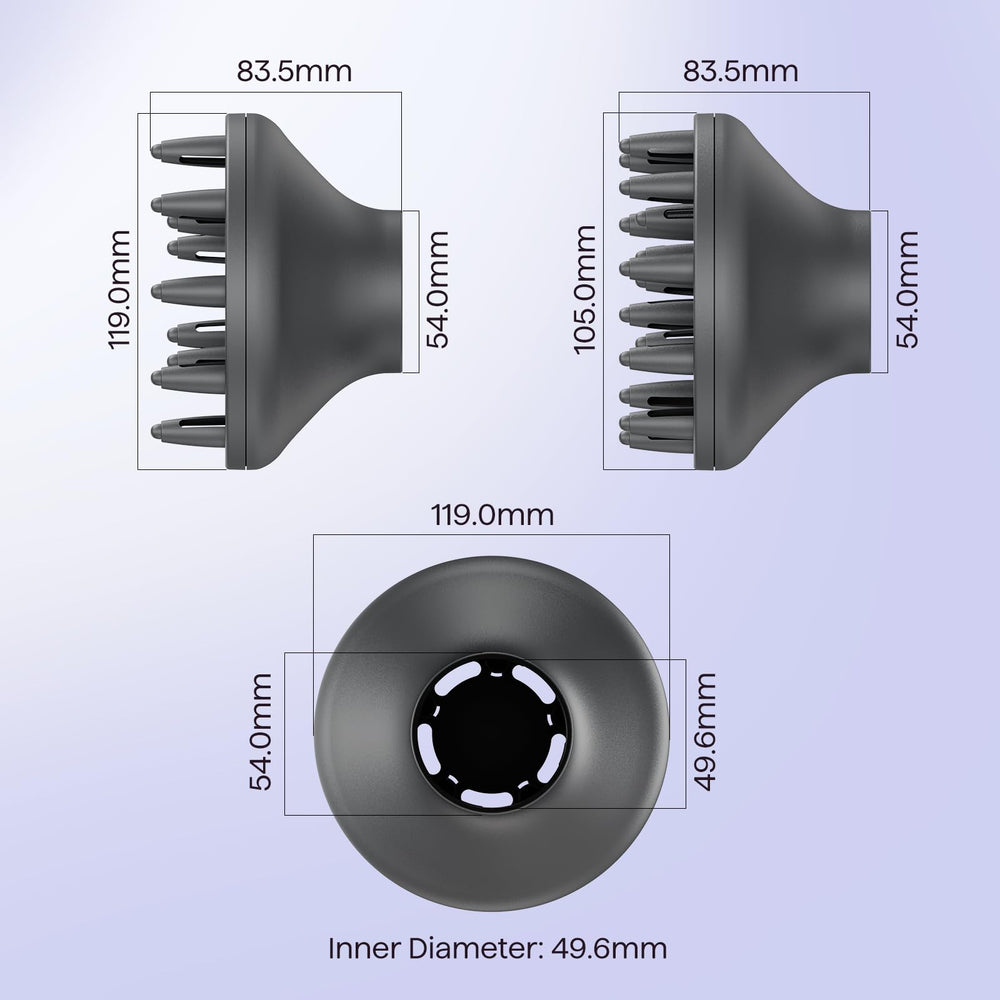 Difusor gris de Wavytalk para secador con ajuste de 49,6 mm.