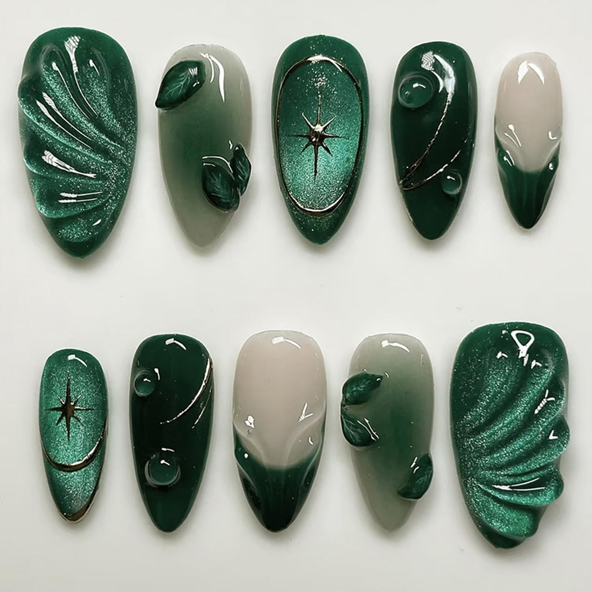 Uñas prensadas WBRRFJJ verde oscuro, acabado francés, brillo duradero para diario.